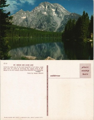 Wyoming MT. MORAN AND LEIGH LAKE Grand Teton National Park USA 1970