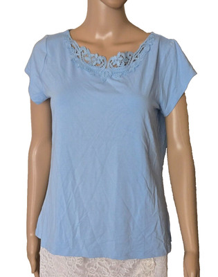Ann Taylor Factory Women's Short Sleeve blue Pullover Shirt Medium