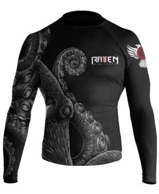 Raven Fightwear Men's Kraken Octopus IBJJF Approved Rash Guard Black 