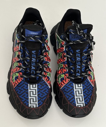 Pre-owned Versace Men's Greca Chain Reaction Sneakers Black 13 (46 Euro) It Dsu8094 It In Multicolor