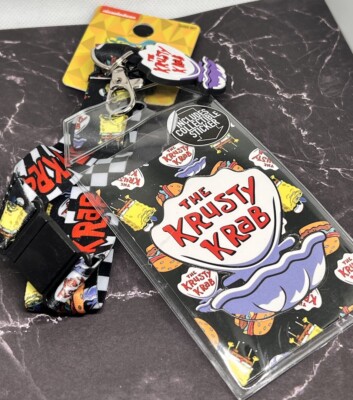 NEW Lanyard Krusty Krab SpongeBob Clam Figure Sticker Badge Holder Nickelodeon