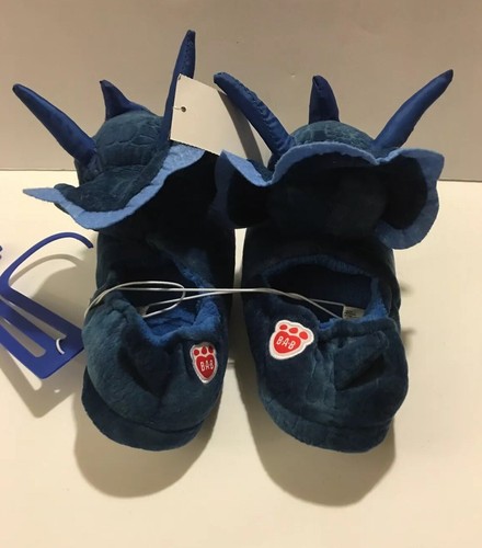 BUILD-A-BEAR WORKSHOP XL SIZE 6 BLUE TRICERATOPS DINASAUR CHARACTER SLIPPERS