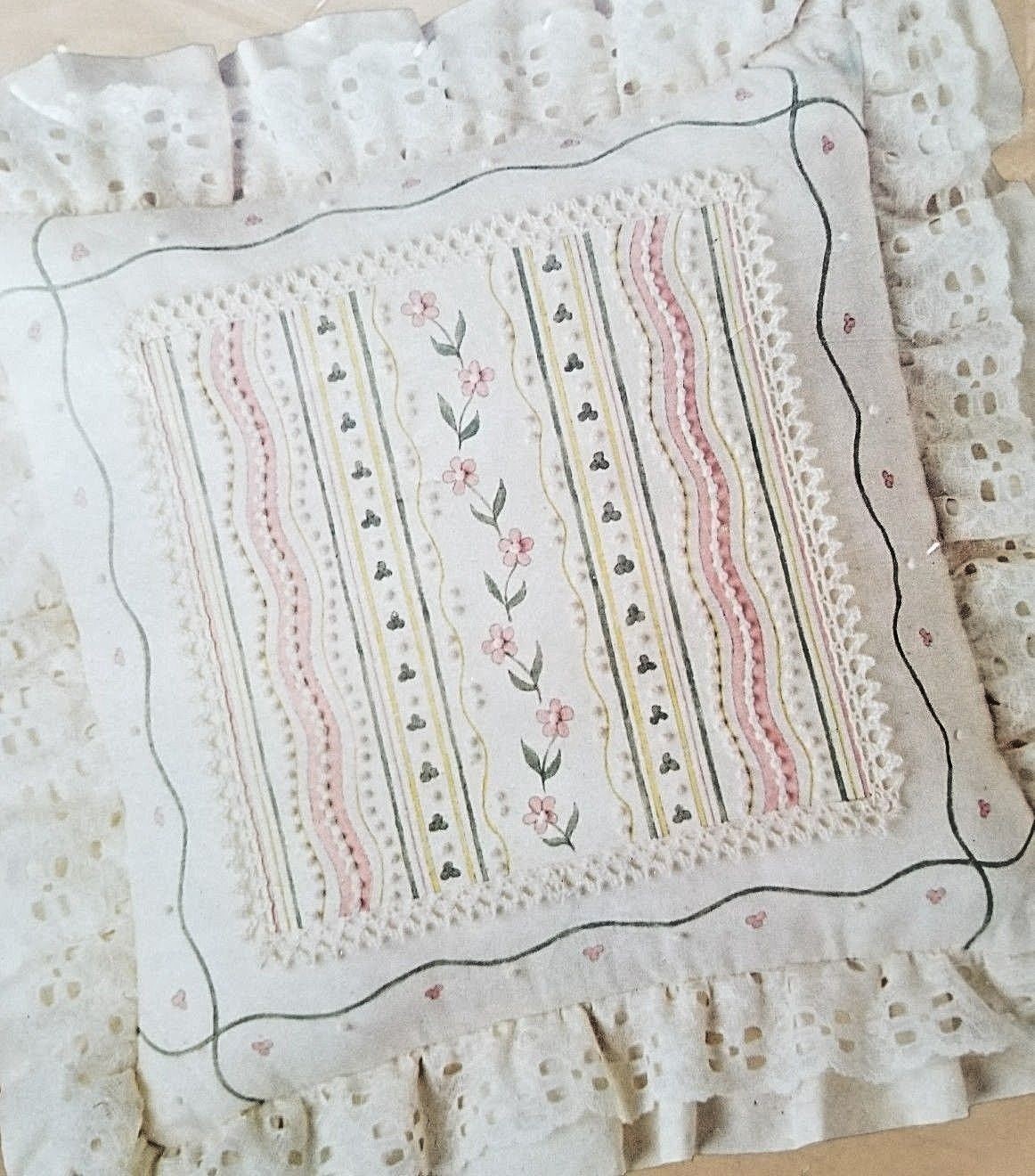 Clover Ribbon Square Candlewicking Embroidery Pillow Kit  #6035 Caron