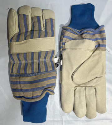 1- Cold Weather Leather Lined Heavy Duty Warm Winter Insulated Work Gloves LARGE
