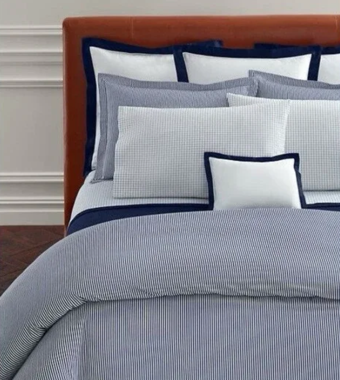 【新品】ラルフローレン　キングサイズ　シーツ　ネイビー Ralph Lauren Organic Shirting Stripe KING Size Duvet Cover