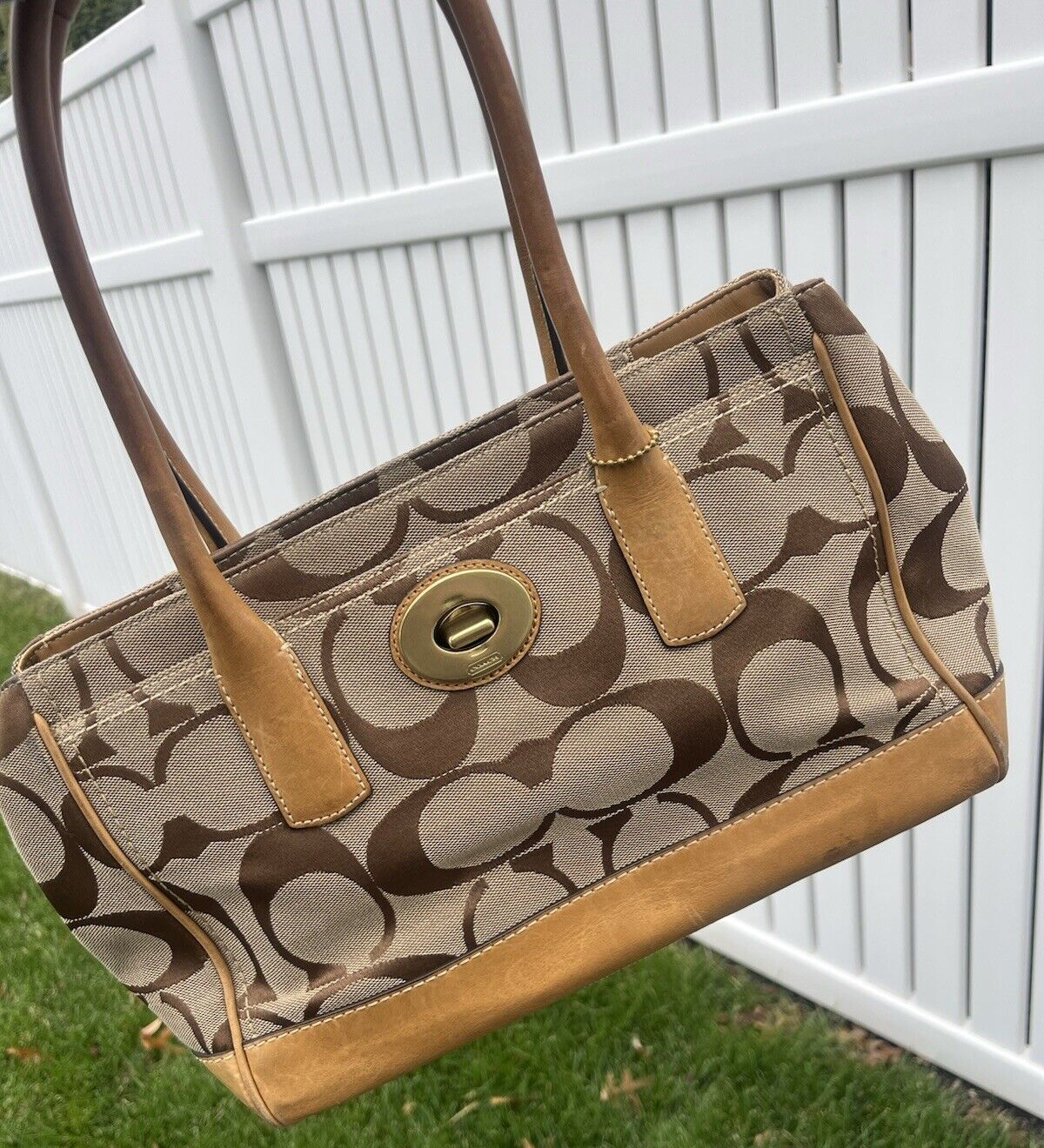 極美品✨vintage COACH handbag leather y2k COACH Vintage Y2K Handbag Tan Khaki Leather Signature Logo