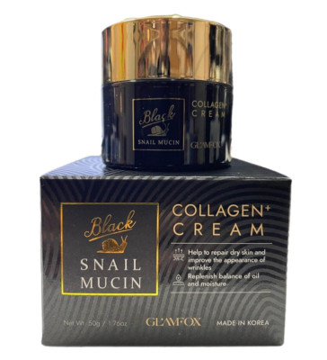 GLAMFOX Black Snail Mucin Collagen FACE CREAM 1.76oz, New In Box, Made In Korea