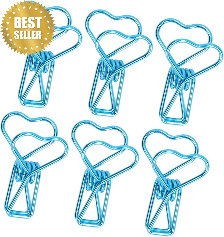 100Pcs Binder Clips, Cute Cartoon Heart Shape Metal Hollowed Long Tail Paper Cla
