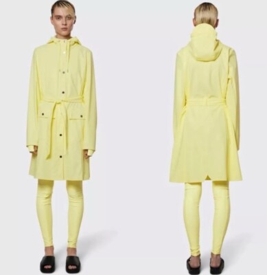 RAINS CURVE Rain Coat Womens XS Straw Yellow Snap Belted Trench Coat Waterproof