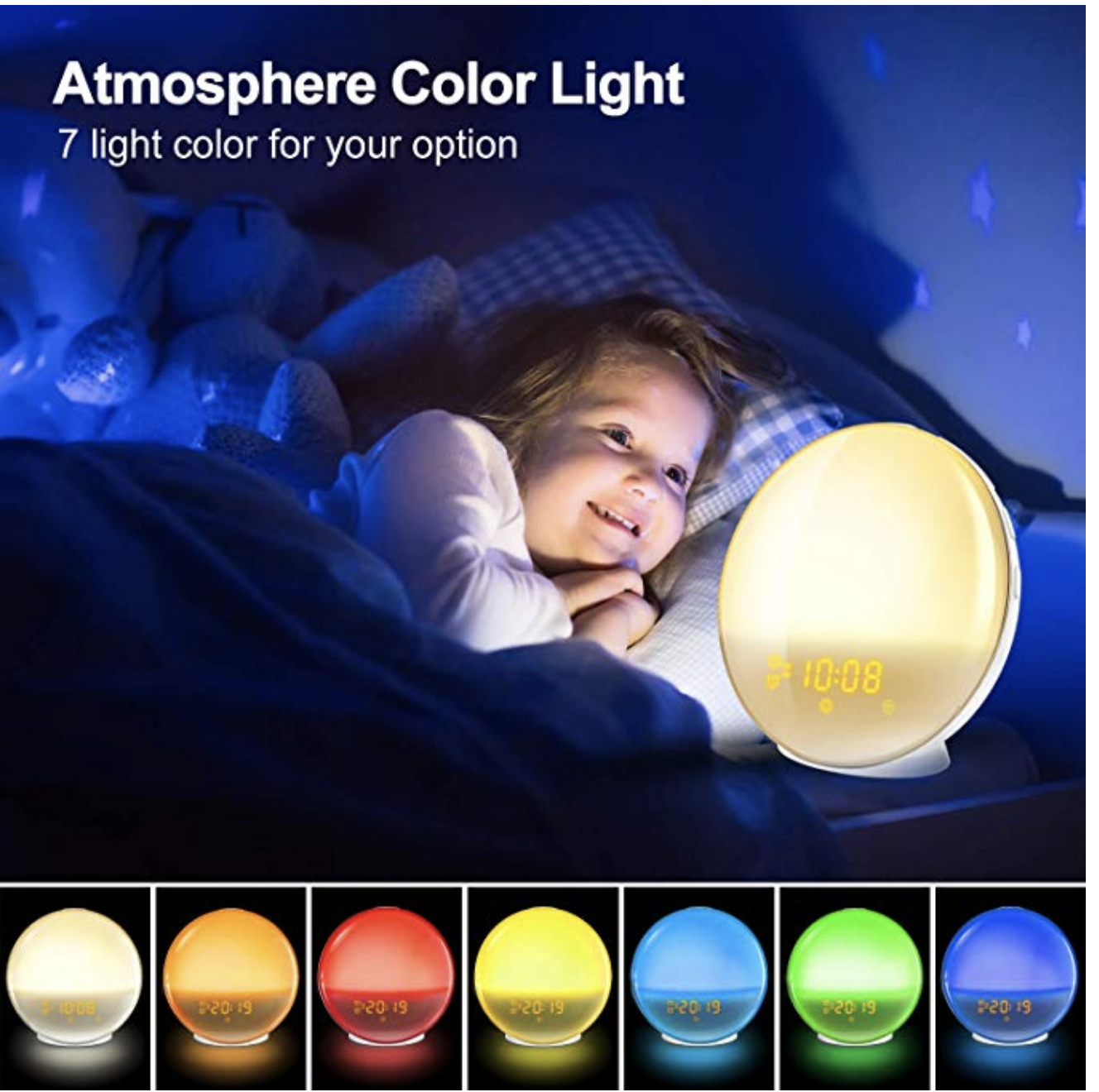 Wake Up Light, HoMii Alarm Clock Compatible with Alexa and Google Home, 7 Colors