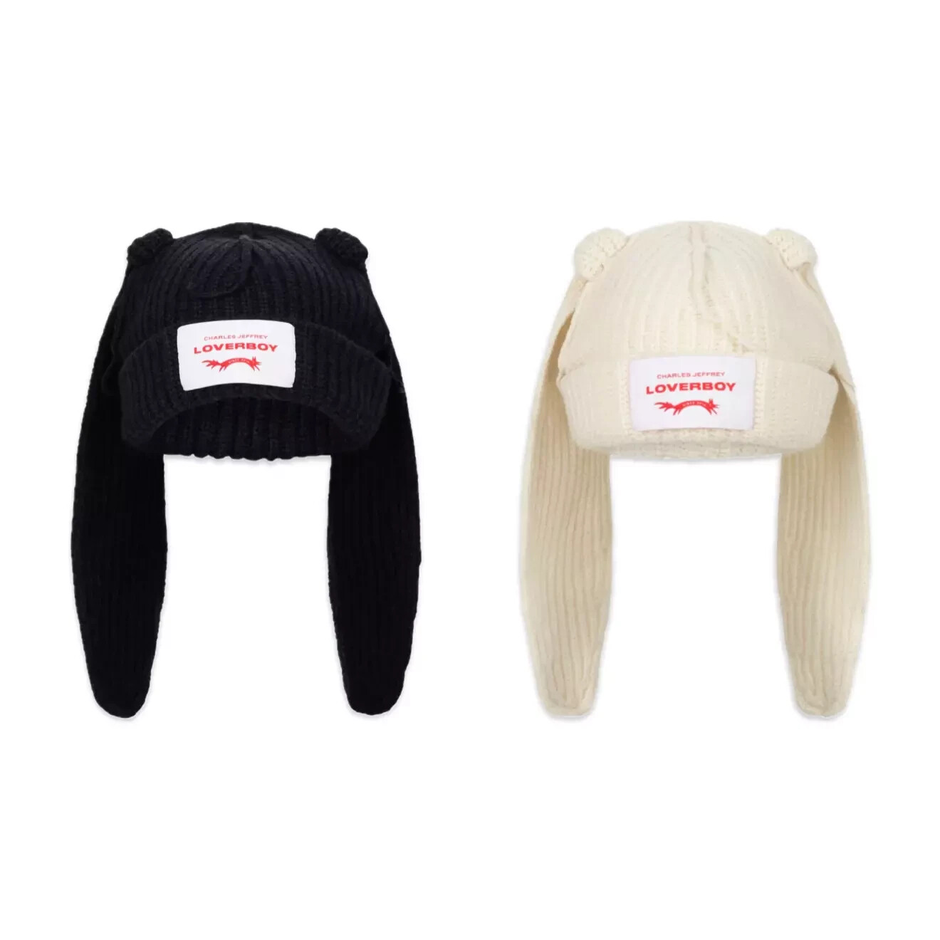 Charles Jeffrey Loverboy Chunky Rabbit Beanie Black+Ecru SET Charles Jeffrey Loverboy Chunky Rabbit Beanie Black+Ecru SET