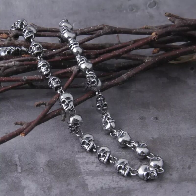 Men's Heavy Stainless Steel Skull Chain Link Necklace Gothic Punk