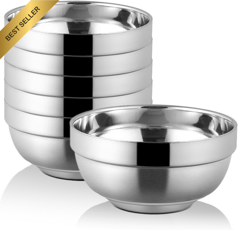 Stainless Steel Bowls 6Pcs Metal Lightweight Unbreakable Double Layered Dinner B