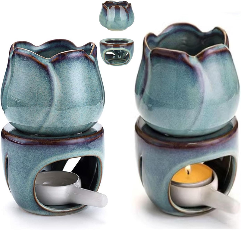 Ceramic Essential Oil Burners Set of 2, Wax Melt Warmer with Tealight Holder, Ar