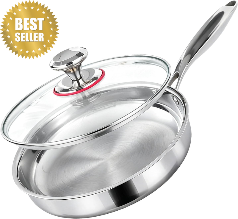 30Cm Stainless Steel Frying Pan with Lid,Frying Pan for Searing & Sauteing Induc