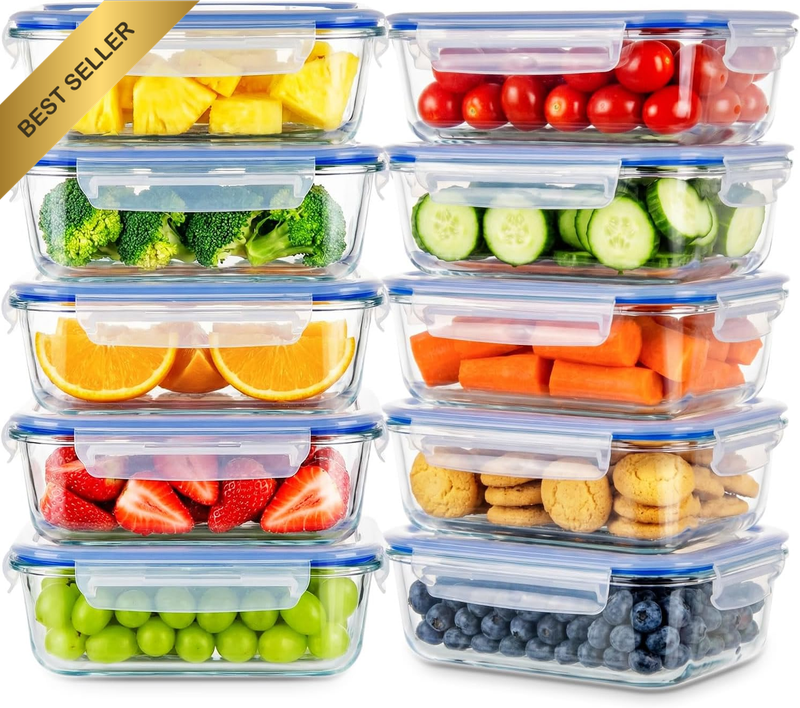 10 Pack 1040ML Glass Food Storage Containers, Glass Meal Prep Containers, Airtig