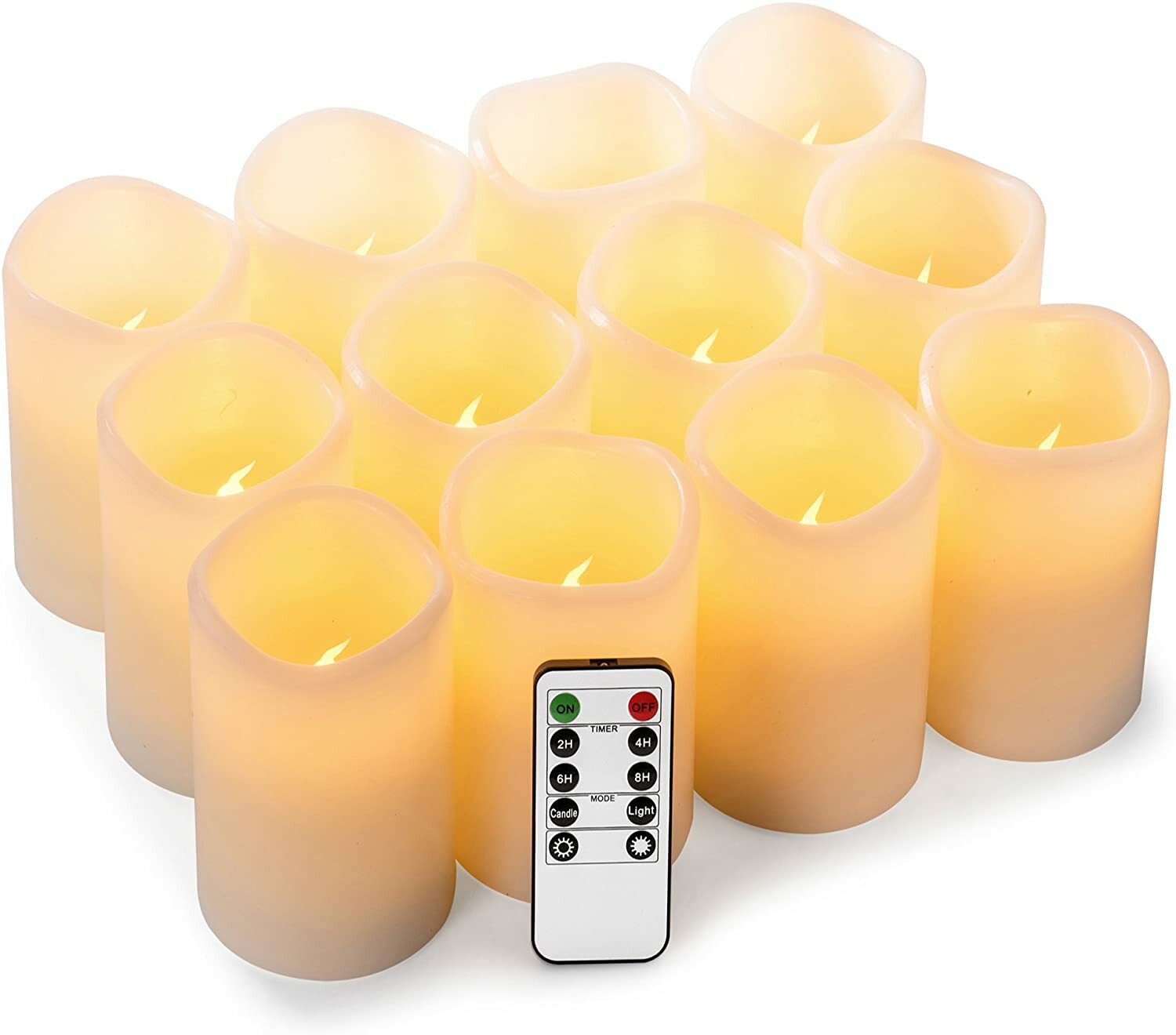 Enpornk Lot de 12 bougies électriques sans flamme à piles LED Pilier en cire
