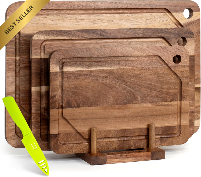 Wood Cutting Boards for Kitchen, Wood Cutting Board Set with Juice Groove, Chopp