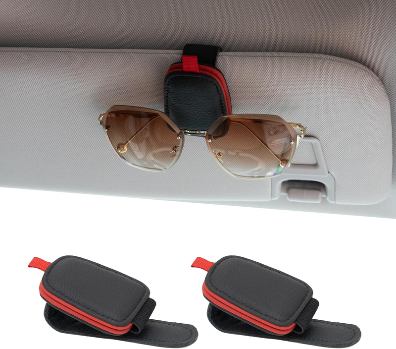 2 Packs Sunglasses Holders for Car Visor - Magnetic Leather Sunglasses Holder an