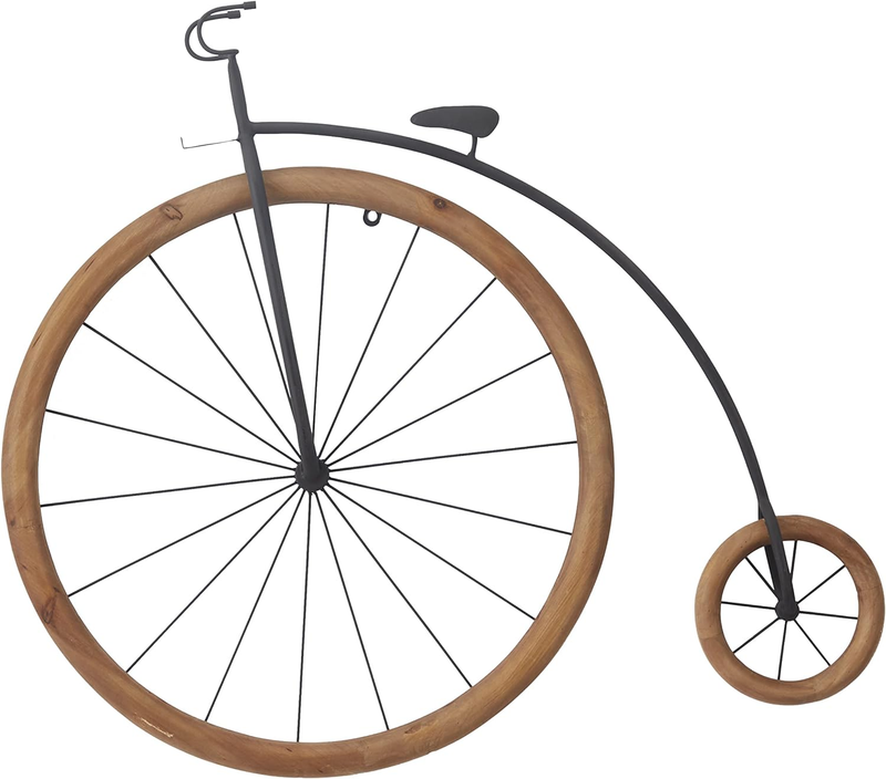 Metal Bike Penny Farthing Wall Decor with Wood Wheels, 32" X