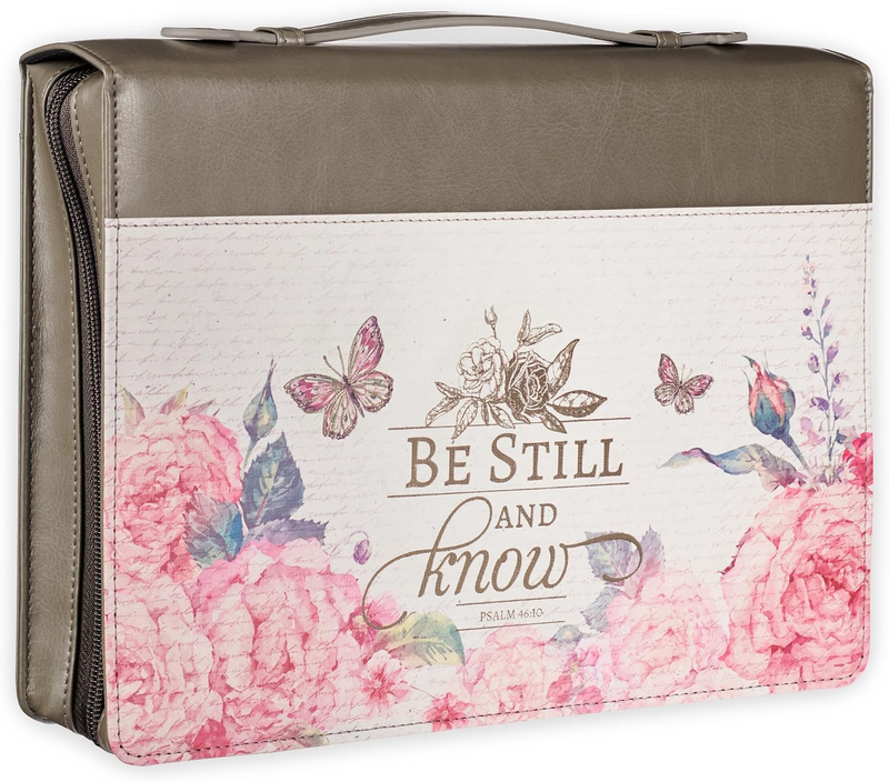 Women'S Fashion Bible Cover Be Still and Know Psalm 46:10, Pink Rose Butterfly,
