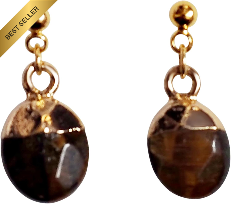 Dangle Oval Tiger's Eye Gemstone Clip On Earrings Women Invisible Non Pierced Go