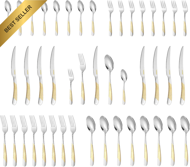 Luxury Gold Silverware Flatware Set 40PC for 8 SS Knife Spoon Fork