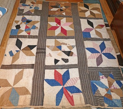 PRIMITIVE ANTIQUE/VINTAGE CUTTER QUILT! RED/BLUE/BLACK/BROWN GREAT COLORS!
