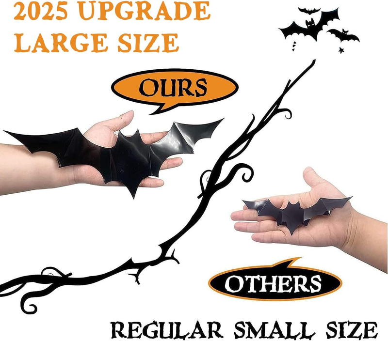 Halloween 3D Bats Decoration 60pcs, 4 Different Sizes PVC Scary Black Bat Sticke
