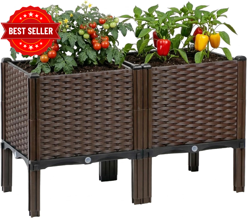 Raised Garden Bed with Legs 80X40X50 Cm, Rattan Self Watering Planter