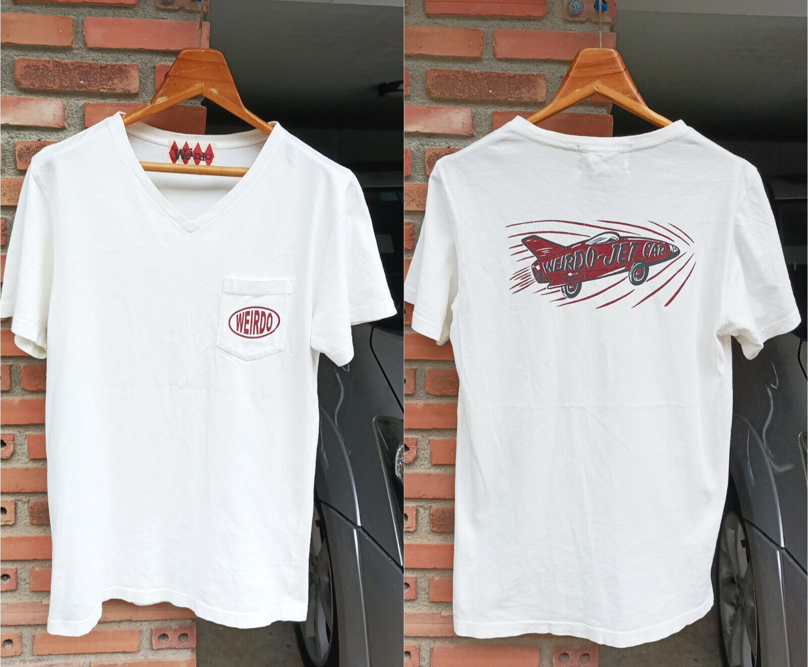Gladhand Weirdo Jet Car Cram White Pocket V Neck T-shirt