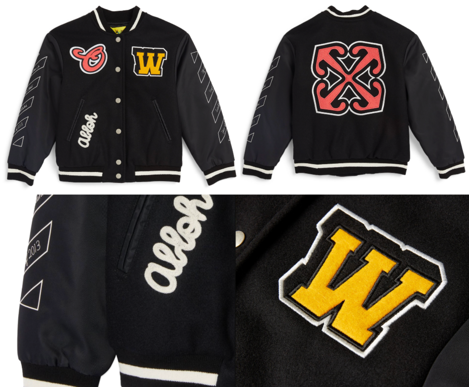 Off-White Kids Black Varsity Bomber Jacket Parka Patches