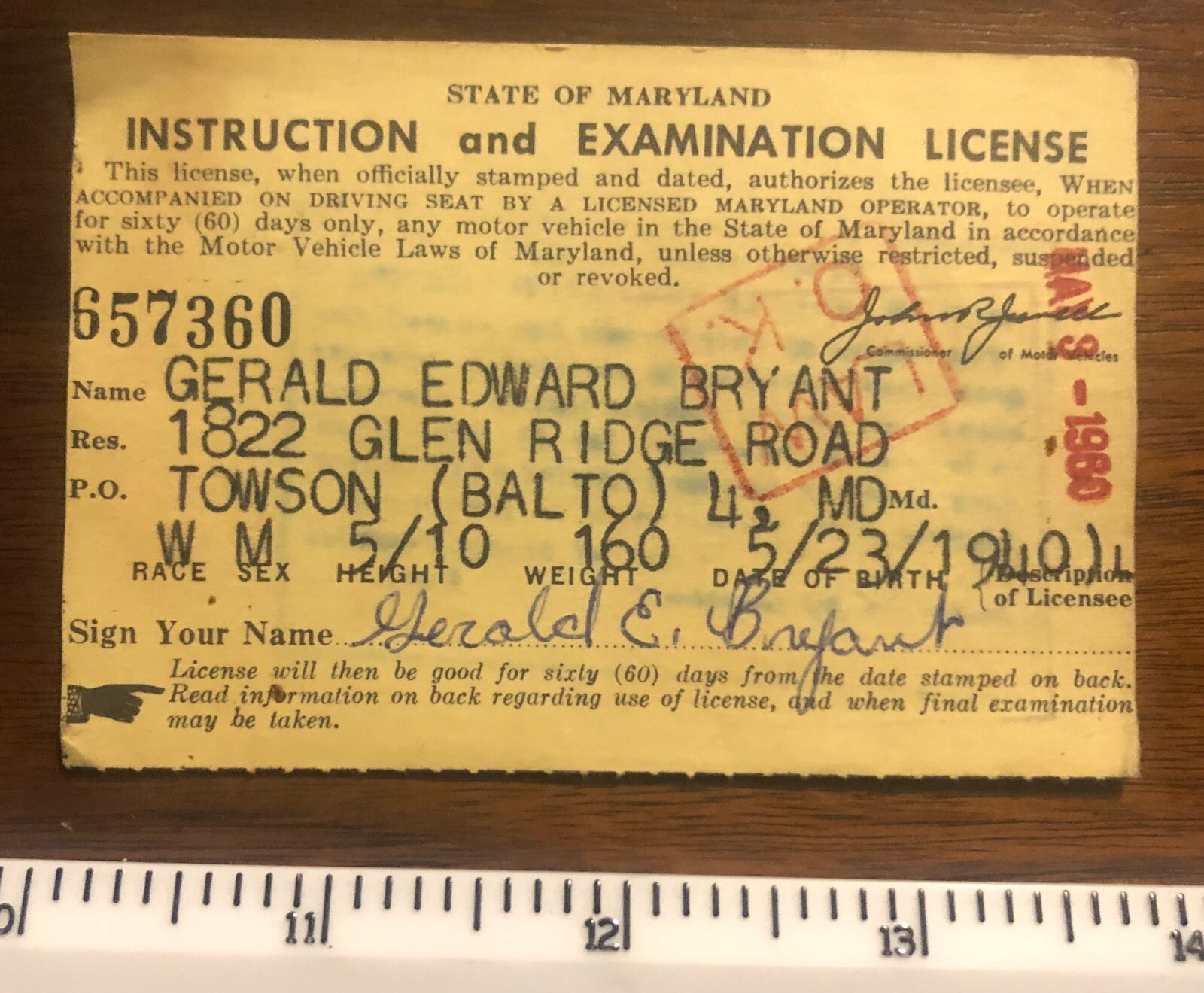 1960 VINTAGE STATE OF MARYLAND MD INSTRUCTION & EXAMINATION