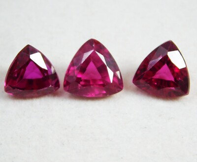 Certified 12.20 Ct Natural Pink Ruby Trillion Cut Stunning Loose Gemstone 3 Pcs