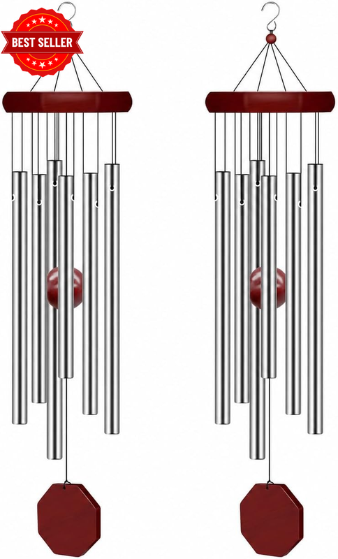 Memorial Wind Chimes, 2 Pack Large Outdoor Sympathy Wind Chimes with 6 Tuned Tub