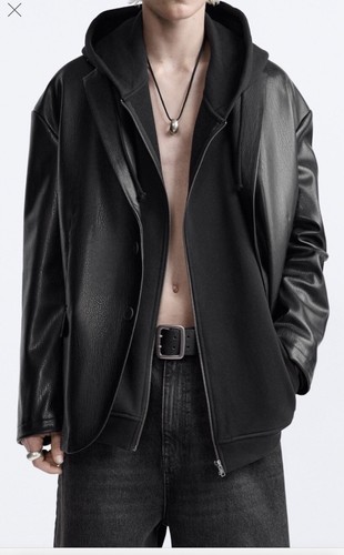 パーカー ZARA - Leann moment  unisex Faux Leather Hoodie Zara Men FAUX LEATHER OVERSIZED JACKET LIMITED EDITION Size