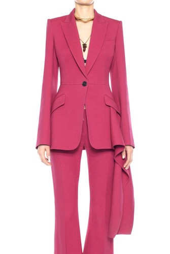 Alexander McQueen Burgundy Wool Blend Drape Women's Blazer
