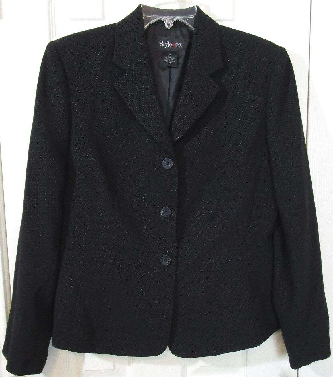 NWT Style & Co. Elegant Black Minidot Blazer, Lined, Misses 10