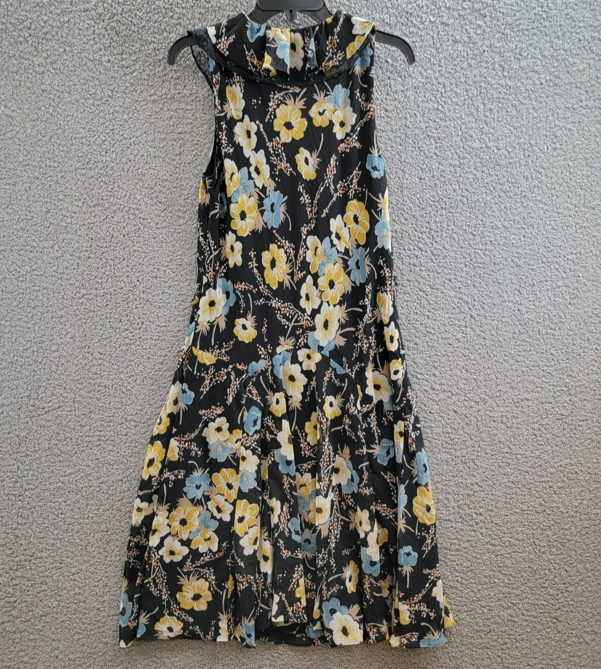 Lauren Ralph Lauren Floral A-Line Dress Women's 8 Black Multi Ruffled Side Zip - Picture 9 of 15