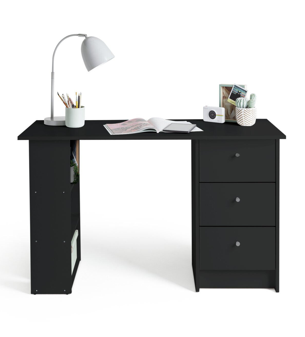 Malibu Desk With Drawers and Shelves Storage Kids Adults 120cm Black Oak Effct