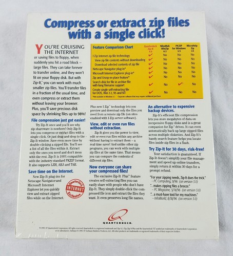 QUARTERDECK ZIP IT Windows 98 File Compression Value Bundle SEALED Vintage