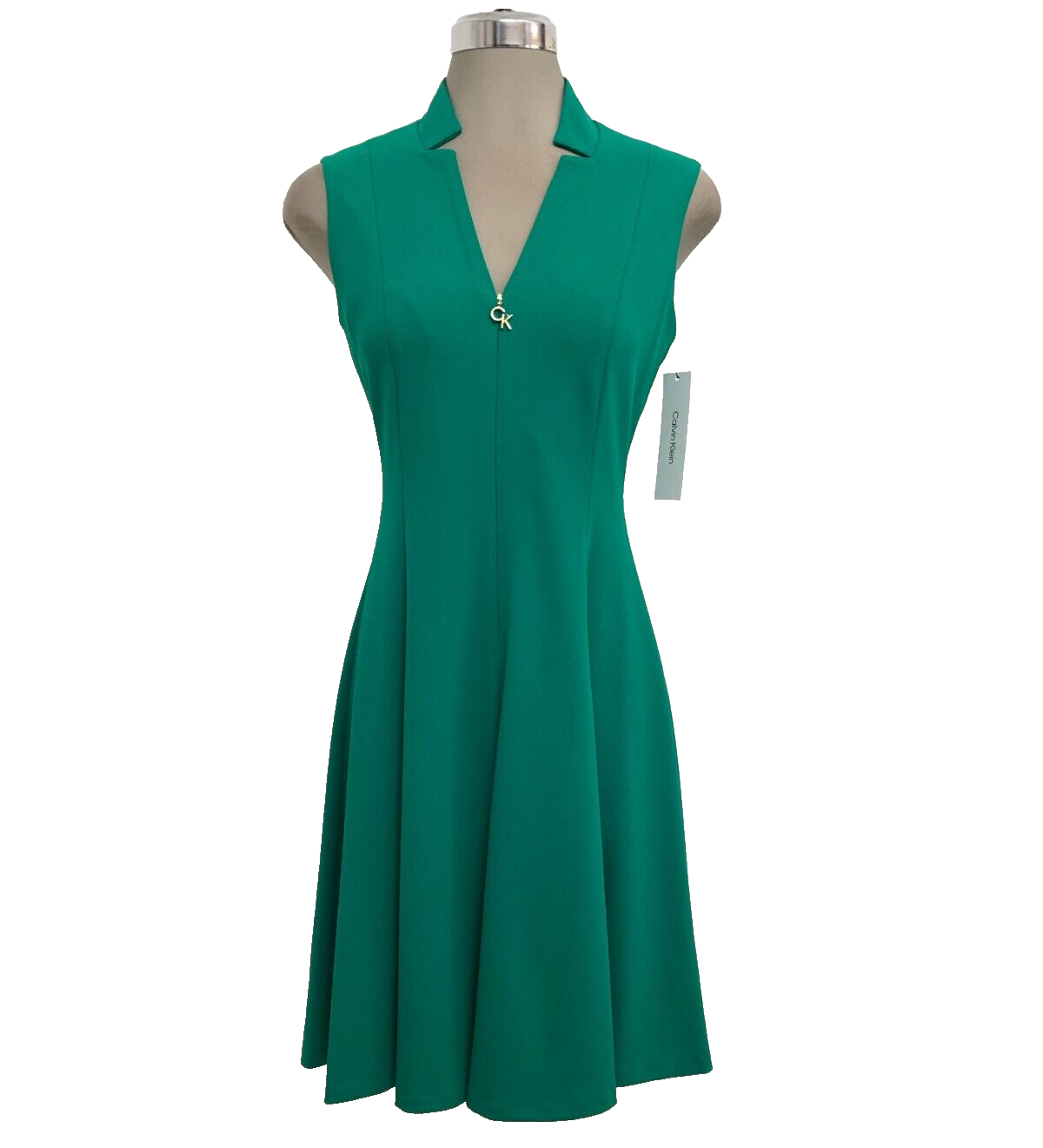Новое элегантное женское платье Calvin Klein с застежкой спереди из крепа и расклешенного платья-клеш размера 6