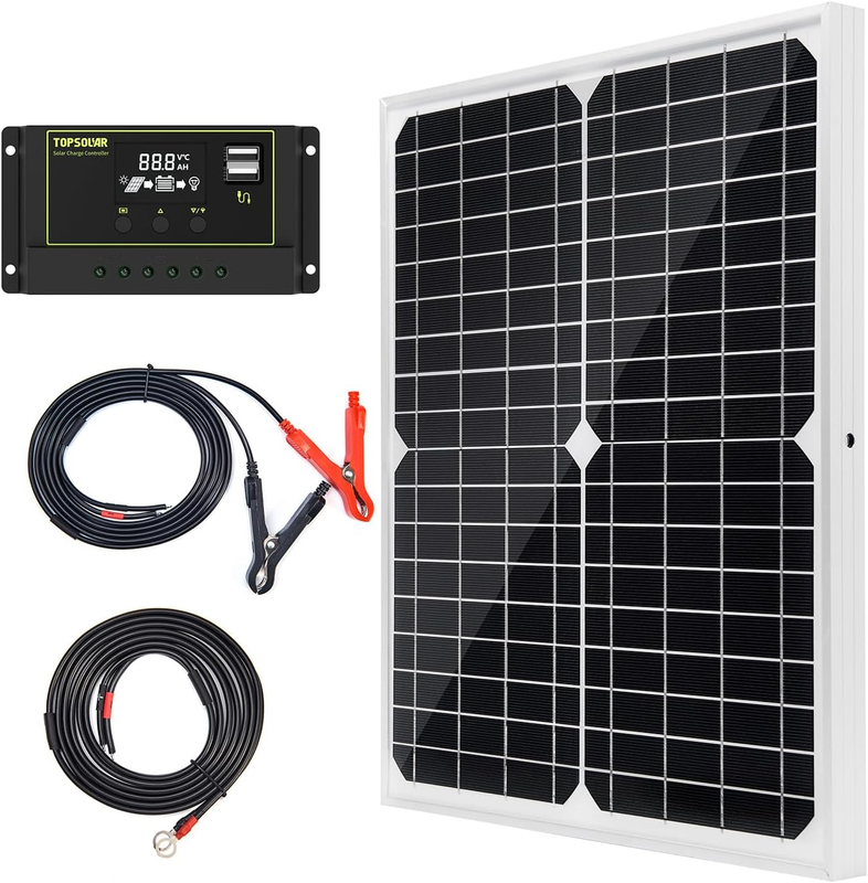 Topsolar Solar Panel Kit 20W 12V Monocrystalline with 10A Solar Charge Controlle