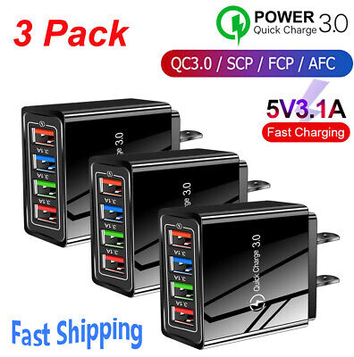 3PCS 4 Port Fast Quick Charge QC 3.0 USB Hub Wall Charger Power Adapter US Plug