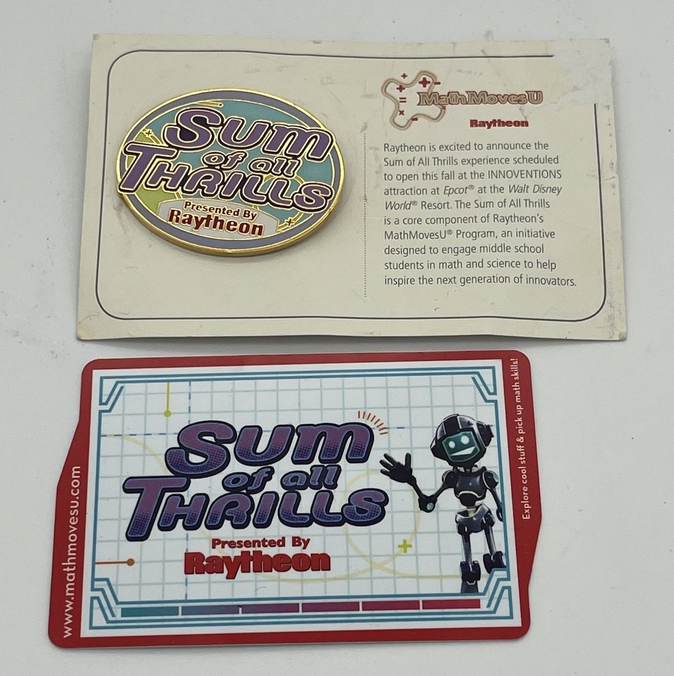 Disney World Epcot Innoventions Sum Of All Thrills Pin Raytheon & Ride Card