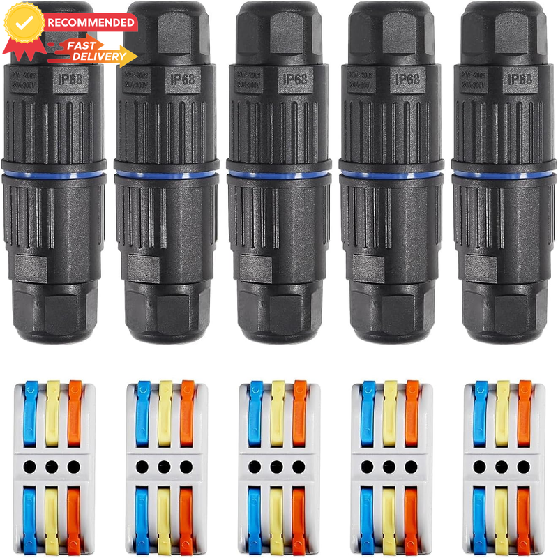 5PCS IP68 Waterproof Cable Connectors, Outdoor 3-Way Junction Box, Easy Install