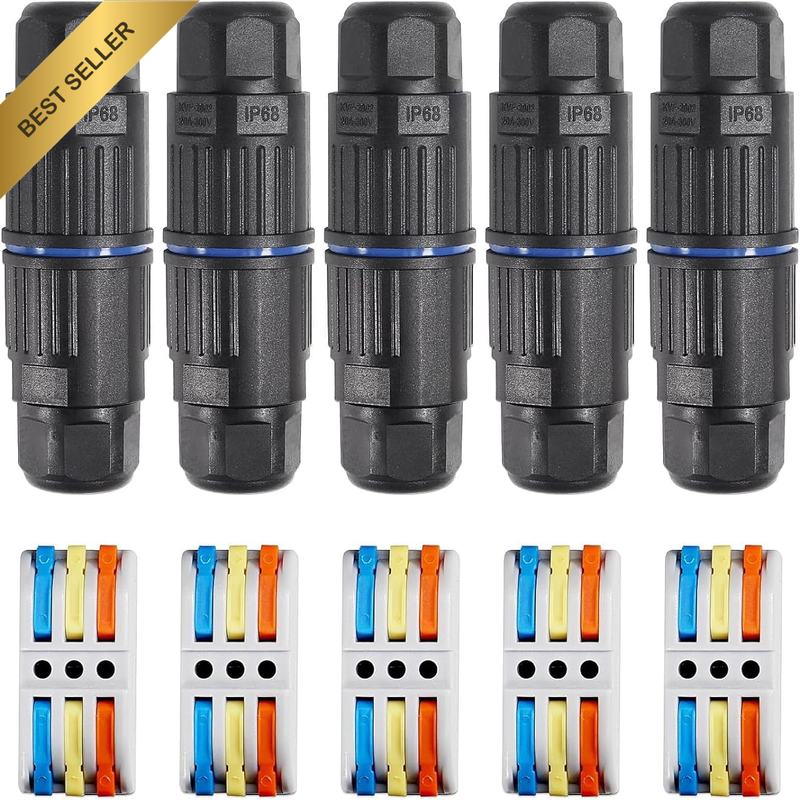 5PCS IP68 Waterproof Electrical Cable Connector, Outdoor 3 Way Junction Box, Wat