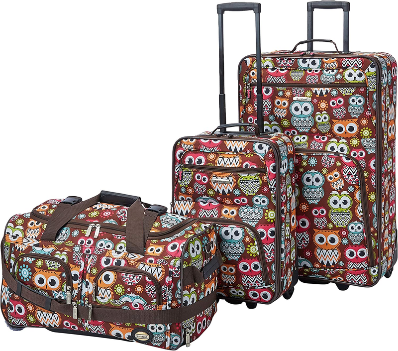 Softside 3-Piece Upright Carry On Luggage Set Expandable Black Skate Wheels