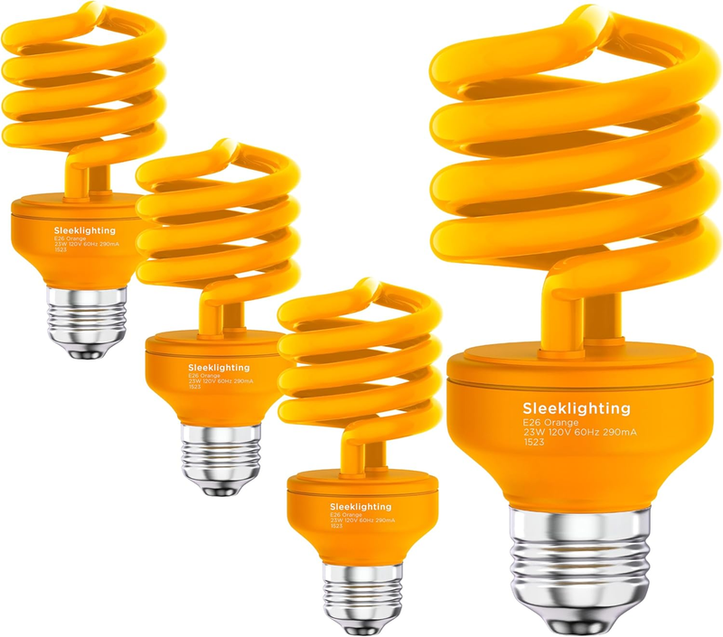 Sleeklighting 23 Watt T2 Yellow Bug Light Spiral CFL Light Bulb, 120V, E26 Mediu