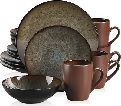 vancasso BUBBLE Dinnerware Set Kiln Change Glaze 16pc Plates Bowls Service for 4
